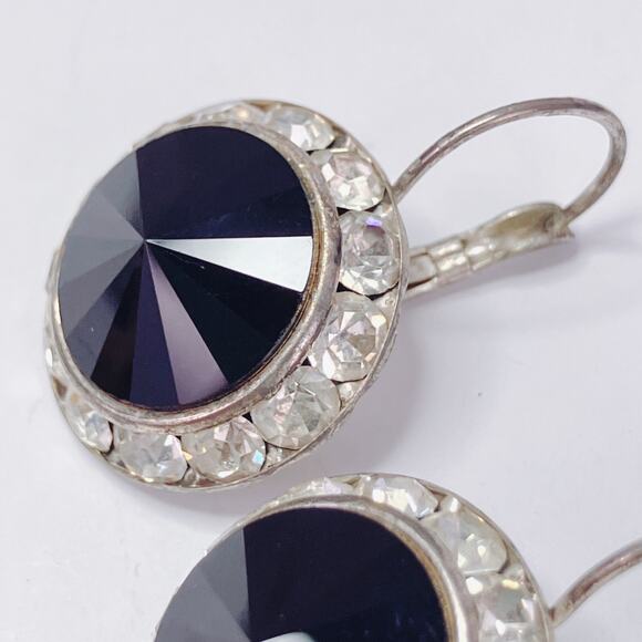 Vintage Lot of 3 Earrings Pairs Rivoli Rhinestone Leverback Mid Century Sparkly - Picture 13 of 16